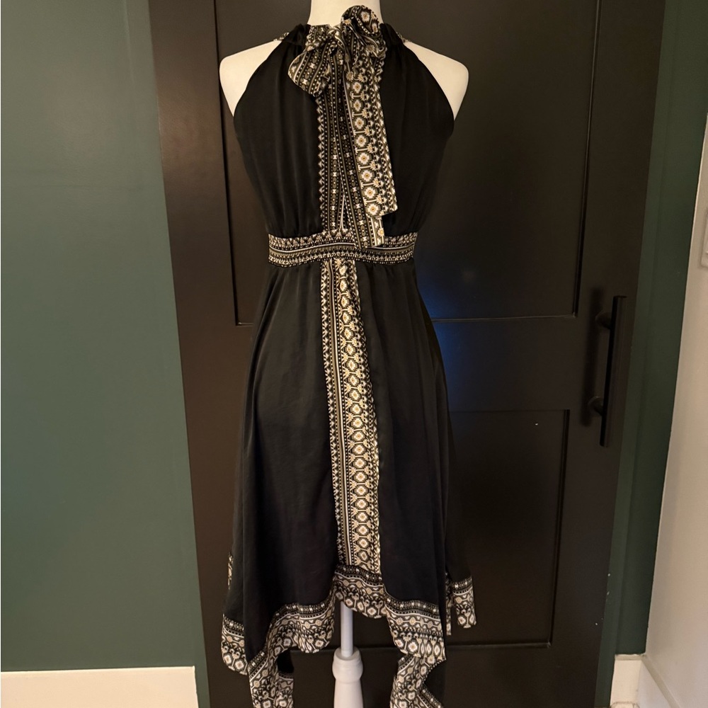 New York & Company Black Dress with Patterned Trim